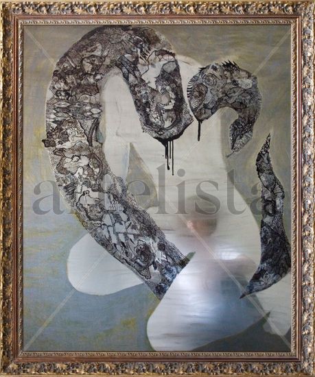 Serpents mirror Mixed media Glass Figure Painting