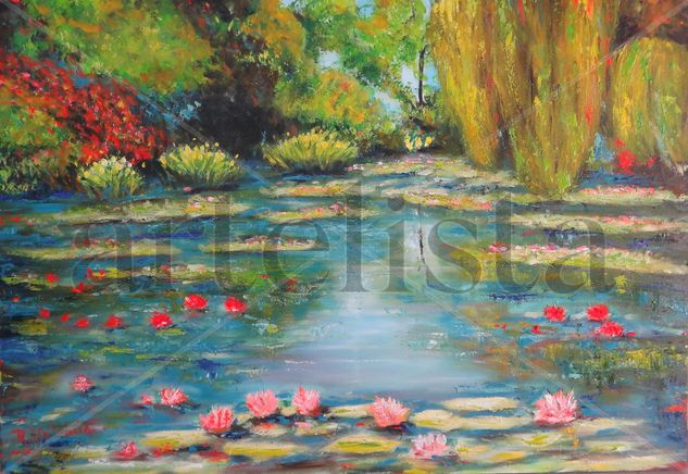 estanque con lotos Oil Canvas Landscaping