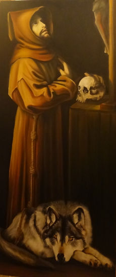 SAN FRANCISCO Y EL LOBO DE GUBIO Oil Canvas Portrait