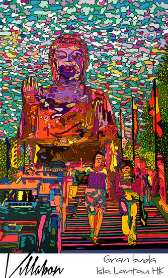 CARLOS VILLABON - GRAN BUDA DE LA ISLA DE LANTAU Acrylic Canvas Landscaping