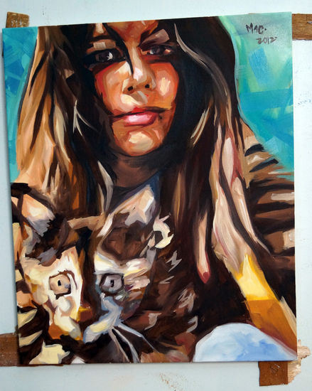 Perla y su gato Oil Canvas Landscaping