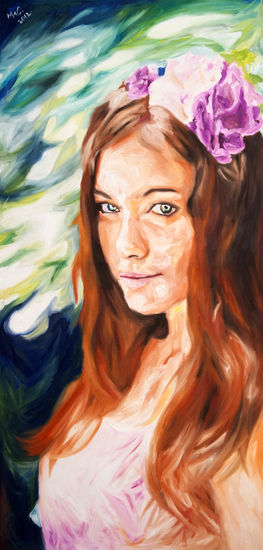 mujer de rosa Oil Canvas Portrait