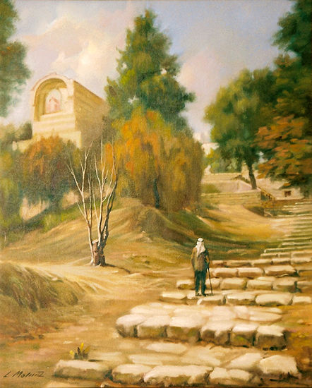 Pueblo de Belén Oil Panel Landscaping