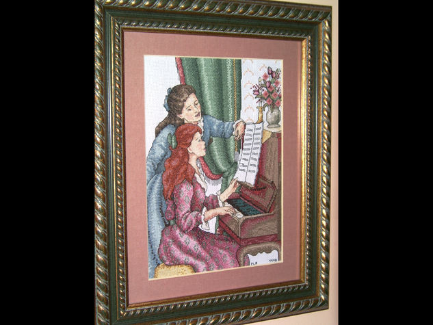 Cuadro punto de cruz - Niñas al piano Others Textile Figure Painting