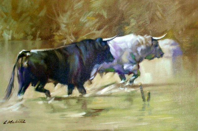 Toros corriendo por la marisma