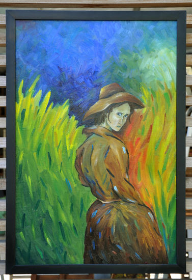 A Fuga Oil Textile Figure Painting