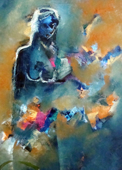 Dama Azul Oil Textile Figure Painting