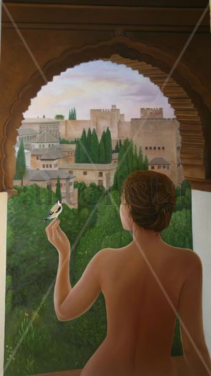 Primavera en la Alhambra. Oil Panel Nude Paintings