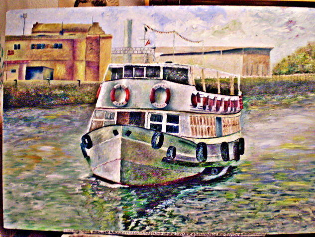 El Vaporcito, Del Puerto de Santa María ... Oil Panel Marine Painting