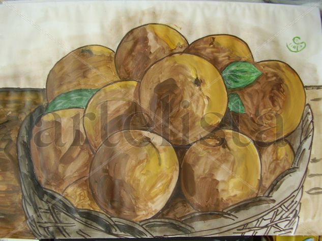 Cesta de melocotones Acrylic Paper Still Life Paintings