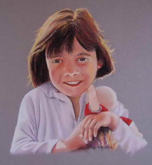 Eva con muñeca Pastel Papel Retrato