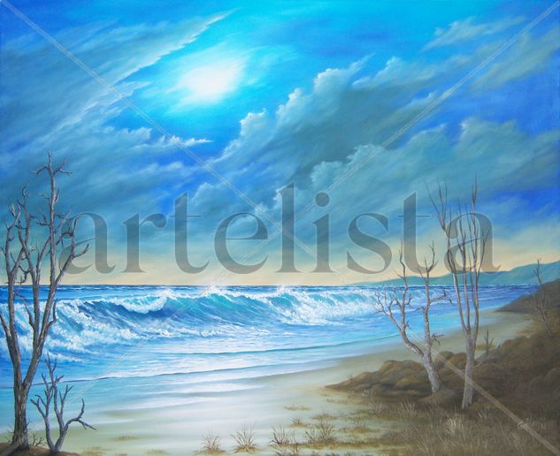 GRAN OLA CON LUNA LLENA Oil Canvas Marine Painting