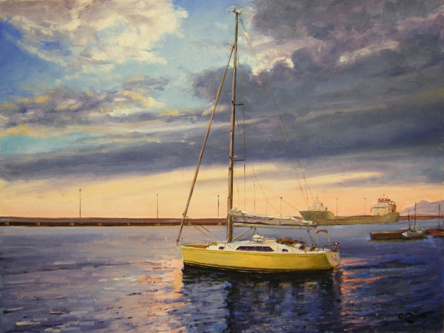 Velero en Palamós Oil Canvas Marine Painting