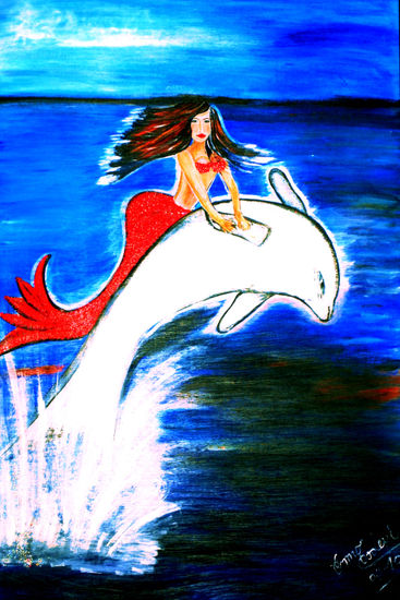 SIRENA JUGUETONA Acrylic Panel Marine Painting