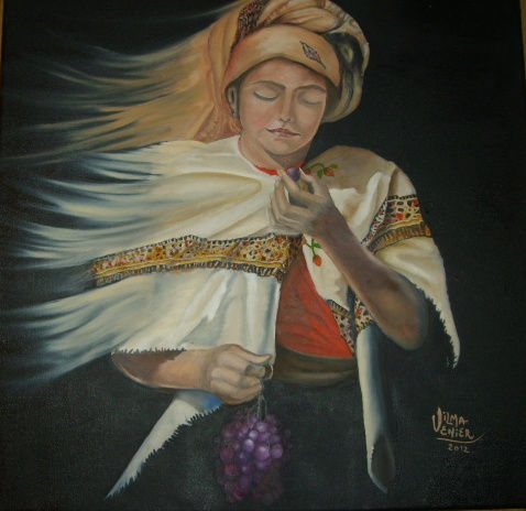 Mujer Etíope con Uvas Oil Canvas Portrait