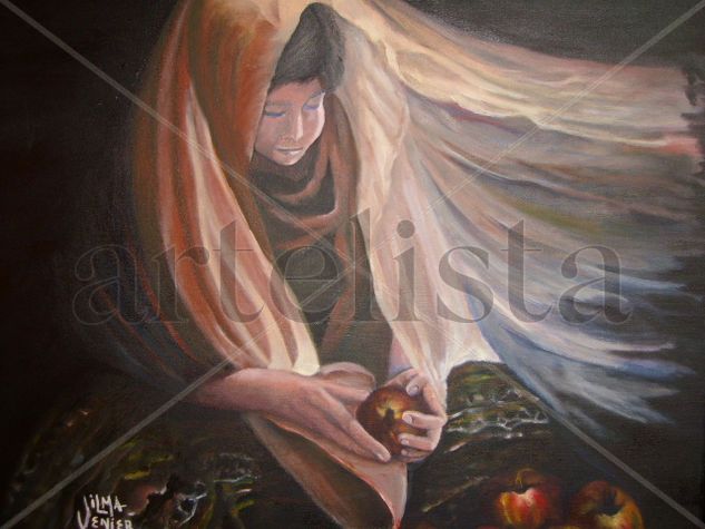 Mujer Etíope con Manzanas Oil Canvas Portrait