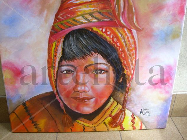 Niño Boliviano Óleo Lienzo Retrato