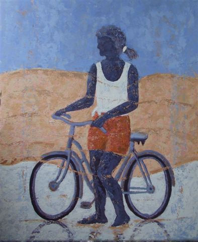 PASEO POR LA PLAYA Mixed media Panel Figure Painting