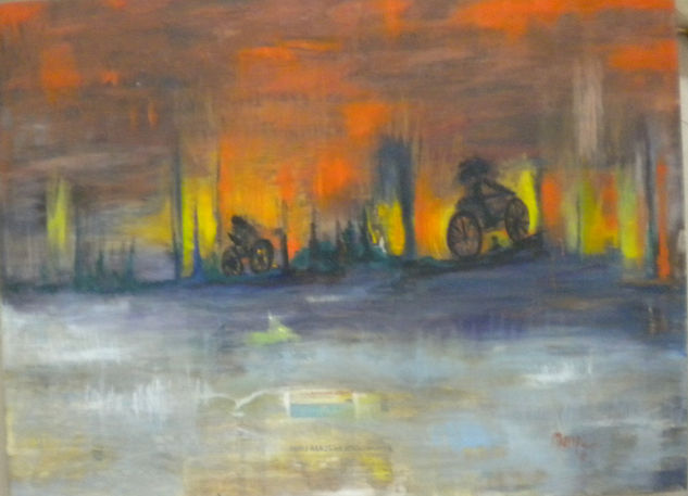 Paisaje con ciclistas Acrylic Canvas Landscaping