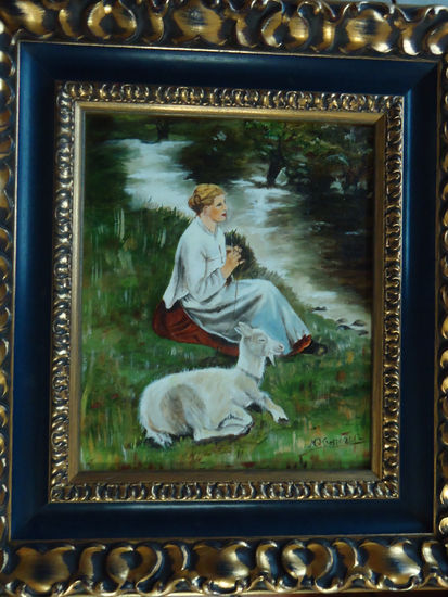 EL DESCANSO DE LA PASTORA Oil Canvas Figure Painting