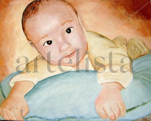 MI NIÑO Oil Textile Portrait