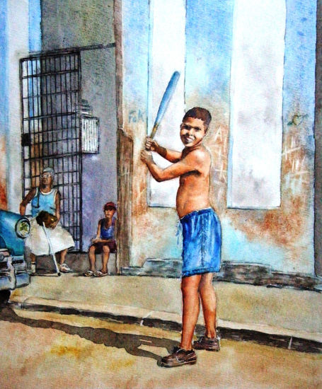 Beisbol en Cuba Acuarela Papel Otros