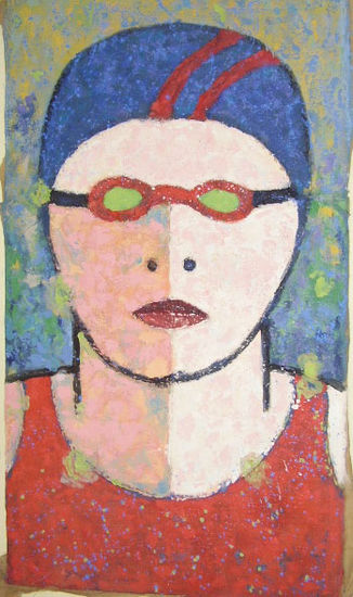 NADADOR GORRO AZUL Mixed media Others Figure Painting