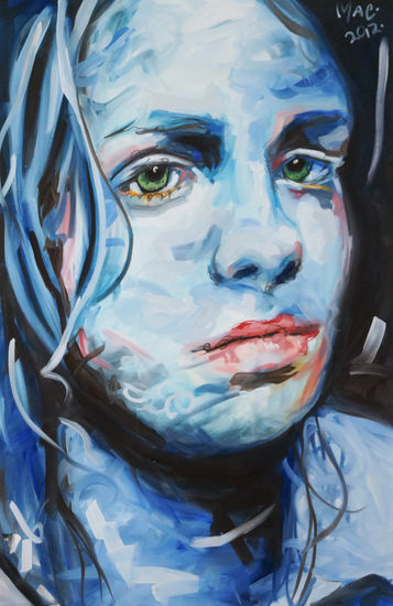 mujer azul Oil Canvas Portrait