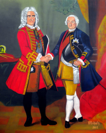 Friedrich Wilhelm I. (rechts) mit August von Sachsen,König von Polen. Acrylic Canvas Portrait