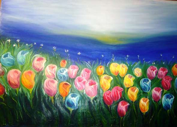 Amanhecer em tulipas Acrylic Canvas Landscaping