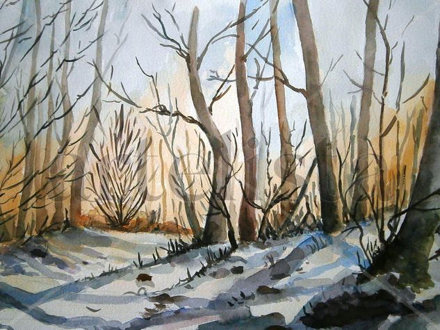 BOSQUE NEVADO Acuarela Papel Paisaje