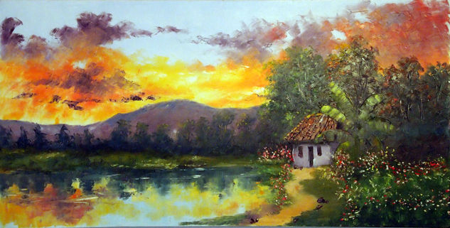 ATARDECER EN MI CABAÑA Oil Canvas Landscaping