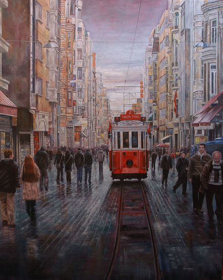 Mañana de Lluvia en Istiklal Cadessi Óleo Lienzo Paisaje