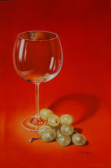 Uvas en rojo Oil Panel Still Life Paintings