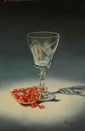 Cristal y granada Oil Panel Still Life Paintings