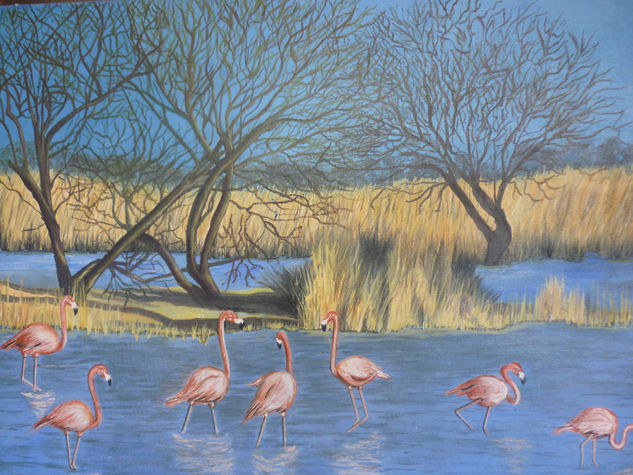 Flamingos Oil Textile Landscaping