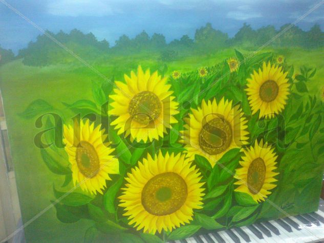 LOS GIRASOLES Oil Canvas Floral Painting