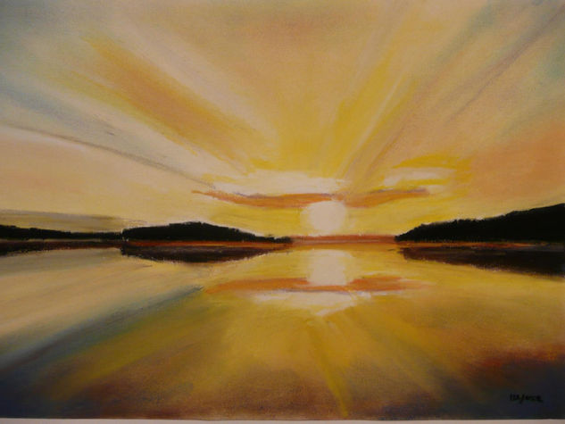 Puesta de sol Pastel Papel Paisaje