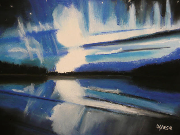 Nocturno azul Pastel Papel Paisaje