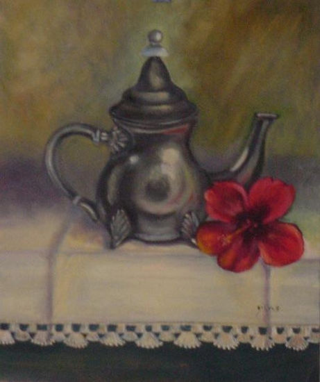 Tetera y Flor Oil Canvas Still Life Paintings