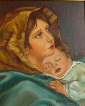 El niño y la Virgen (Homenaje a Murillo) Oil Canvas Portrait