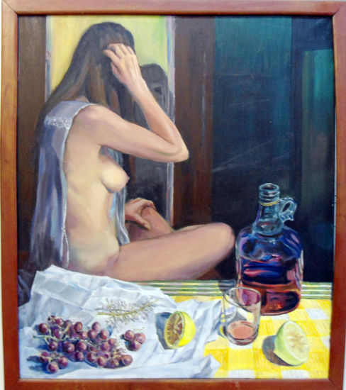 La mujer y el vino Oil Textile Nude Paintings