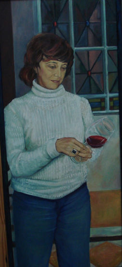 Catando un malbec Oil Textile Figure Painting