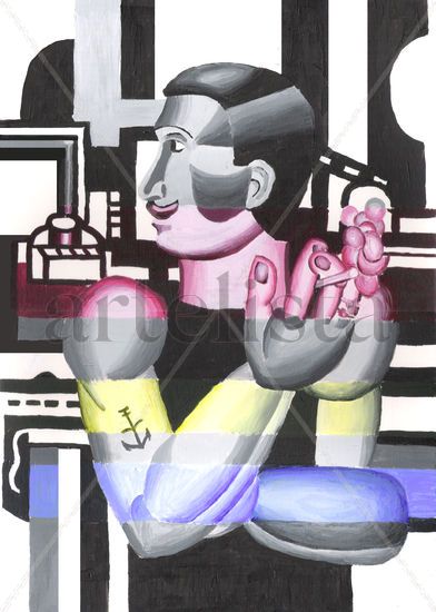 Versión del Mecanic de Fernand Leger Acrílico Cartulina Retrato