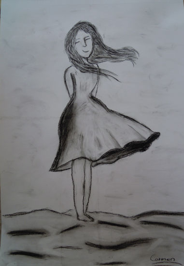 Mujer al viento Charcoal