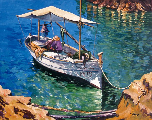 pescando en la cala Oil Canvas Marine Painting