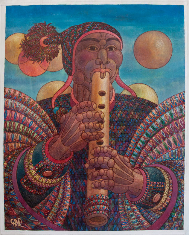 indigena tocando la quena