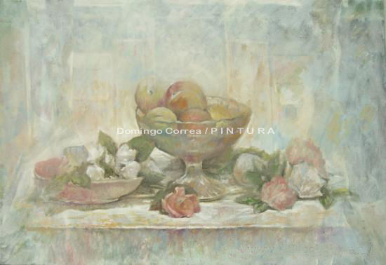 'Frutero y rosas' Oil Canvas Floral Painting