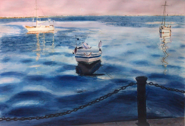 barcas en Olhao Watercolour Paper Marine Painting