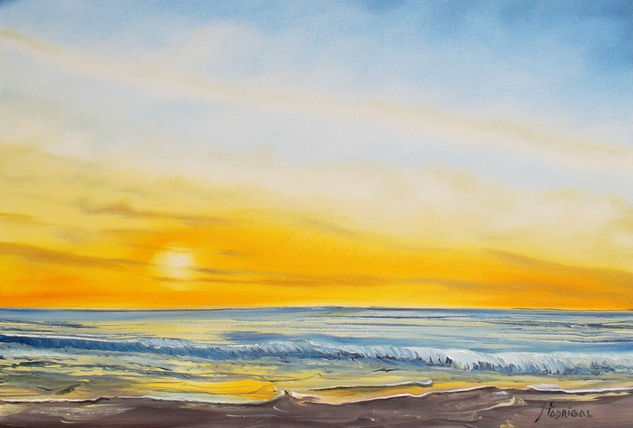 Ocaso en la playa Oil Textile Marine Painting